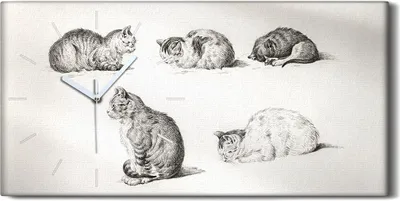 Produktbild von Dekor Leinwand Uhr Wandbilder Geräuschlos 60x30 Zeichnen von Tieren Katzen Kunst - weiße Hände