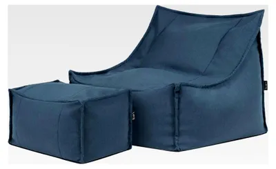 Produktbild von Alto Sitzsack Sessel mit Hocker, Denimblau, Olefin Stoff für Innen und Außen, Großer Sitzsack mit Füllung, Bequemer Sessel für Garten, Terrasse, Lounge und Wohnzimmer
