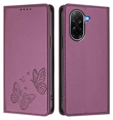 Produktbild von Lederhülle für Xiaomi Redmi A5 4G, Schmetterling Prägung Leder Brieftasche Schutzhülle mit Ständer Lila