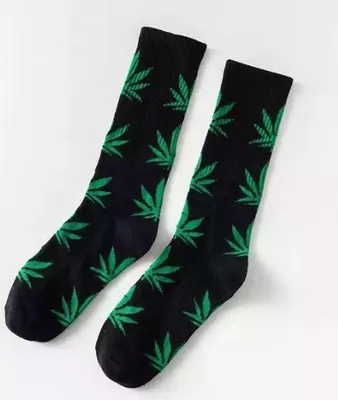 Obrázek produktu pro Jumada's – ponožky s motivem konopí – ponožky s motivem marihuany – konopí – marihuana – černá-zelená – uni ponožky – velikost 36–45