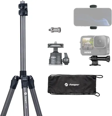 Produktbild von Fotopro 208CM Kamera Stativ mit 360° Kugelkopf, Telefonhalterung, Hohes und strapazierfähiges Ringlicht-Stativ für Kamera und Handy, Maximale Belastun