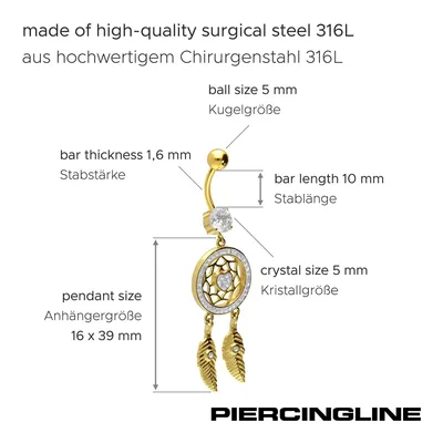 Produktbild von Bauchnabelpiercing Chirurgenstahl Bananabell TRAUMFÄNGER + HERZ
