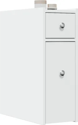 Image de Maison Exclusive - Armoire de salle de bain étroite avec roulettes, blanc, matériau dérivé du bois