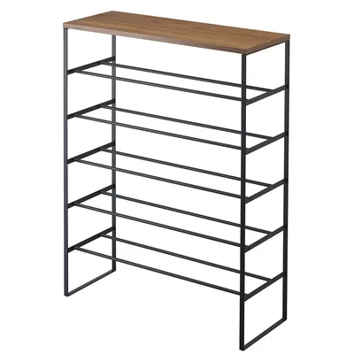 Immagine prodotto di Scarpiera Yamazaki in metallo 5 file per 15-18 paia di scarpe con ripiano in legno moderno nero nero 03370