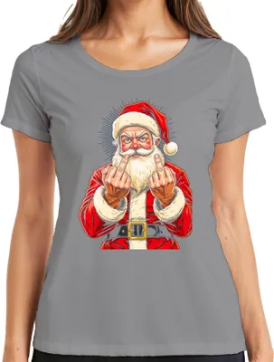 Produktbild von Frecher Weihnachtsmann Mittelfinger Sarkastisch Lustig Geschenk Damen T-Shirt, Grau, L