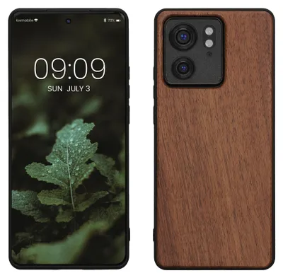 Produktbild von kwmobile Handyhülle für Motorola Edge 40 Hülle Holz - Case mit TPU Bumper - Stoßfestes Hardcase - Schutzhülle Cover in Dunkelbraun