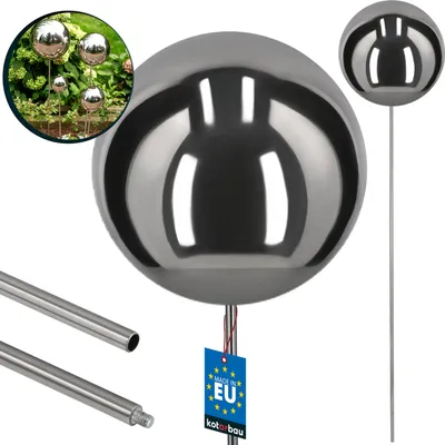 Produktbild von KOTARBAU® Gartenstecker Kugel mit Stab Länge 101 cm ⌀ 25 cm Gartenkugel mit Stab Gartenstecker Edelstahl für draußen Spiegeleffekt Spiegelkugel aus Edelstahl