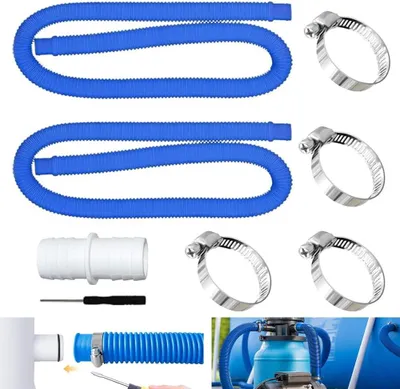 Produktbild von Poolschlauch - Ø 32 mm - 2 Schläuche à 1.5 m - Inkl. 4 Sicherheitsclips und 1 Schlauchverbinder - Auslaufsicher & UV-beständig - für Poolpumpe - Blau
