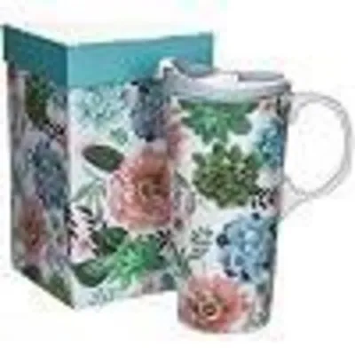 Immagine prodotto di Tazza da caffè in Vetroceramica con coperchio, capacità 500 ml, motivo floreale, colore blu
