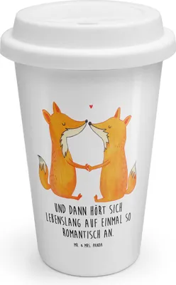 Produktbild von Mr. & Mrs. Panda Thermobecher Füchse Liebe - Weiß - Geschenk, Kaffeebecher To Go, Ehefrau, ToGo, Becher, Fuchs, Freundin, keramik, Ehe