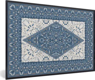 Produktbild von MuchoWow® Gerahmtes Poster Teppich - Perserteppich - Blau 90x60 cm - Poster mit Schwarzem Bilderrahmen Wandposter Rahmen Foto Bilder - Fotorahmen - Foto-Plakat