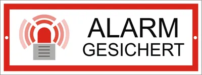 Produktbild von Schild Alarm gesichert | Material Aluminium | wetterfester Mehrfarbdruck | 175 x 65 mm | 2-Fach gelocht