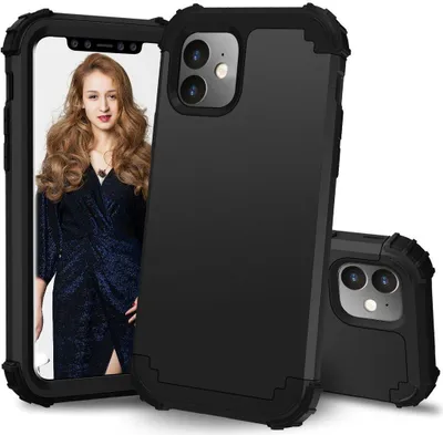 Produktbild von iPhone 11 Hülle, LaimTop Heavy Duty 3 in 1 Hybrid Hart PC Flexibel TPU Silikon Stossfest Kratzfest Tasche Schutzhülle für iPhone 11 Schwarz