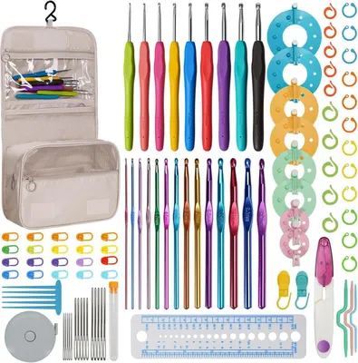 Produktbild von 105-teiliges Häkelnadelset für Anfänger - RealPlus Crochet Kit