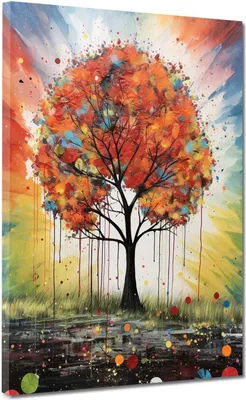 Produktbild von Baum bunt abstrakt Leinwandbild Wandbild Kunstdruck XL Wanddeko: 90x120x4cm