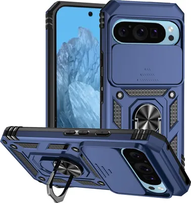 Produktbild von Hülle für Google Pixel 9 mit Schiebe Kamera Schutz und Ringhalter Ständer Schutzhülle Blau