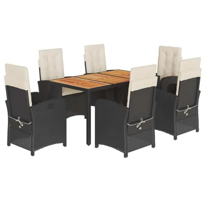 Image de vidaXL Ensemble de jardin 7 pièces avec coussins Noir Poly Rattan