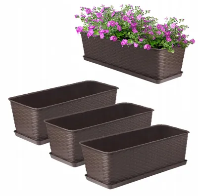 Image de OMAGO Lot de 3 Bacs à fleurs pour balcon 60cm Marron
