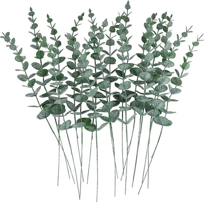 Produktbild von 24 Eukalyptuszweige, dekorative künstliche Eukalyptusblätter, künstliche grüne Zweige für Hochzeitsdekorationen, Blumenarrangements, rustikale Wohndekoration