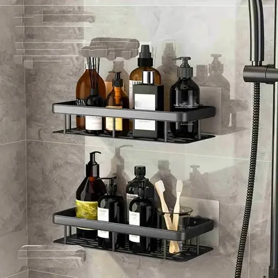 Produktbild von Duschablage ohne Bohren 2 Stück Duschkorb Aluminium rostfrei Duschregal hängend bis 10 KG Tragfähigkeit Duschablage für Rasierapparat, Handtuch, Bürst