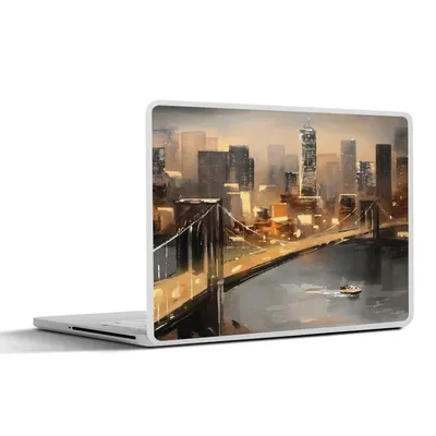 Produktbild von MuchoWow® Laptop Aufkleber Sticker Cover Gemälde - Öl - Skyline - Stadt - Wasser 25x18 cm - Laptop-Deko