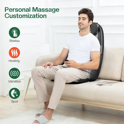 Produktbild von Shiatsu-Massagekissen, Massagekissen für Nacken und Schulter, Rückenmassagegerät mit Wärme- und Vibrationsfunktion, Massagesessel, Geschenke für Männer