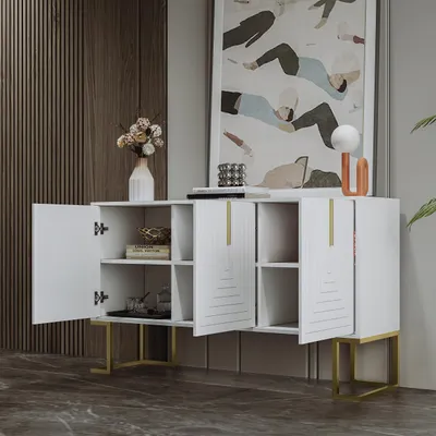 Image de MODFU Buffet Moderne 3 Portes avec Rangement Intégré et Étagères Réglables, Meuble Élégant - 138x40x80.5 cm, Blanc