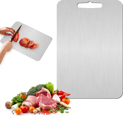 Produktbild von Titan Schneidebrett Stainless Steel Cutting Board BPA-frei Schneidbrett aus Edelstahl 304 Schneidebrett aus Titan Titanium Cutting Board 46 x 30cm