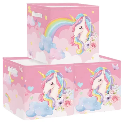 Produktbild von Omgoods – Set aus 3 Aufbewahrungsboxen mit Einhorn-Motiv für Kinderzimmer