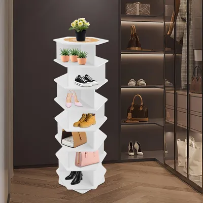 Image de Étagère à chaussures - Armoire à chaussures - Rangement à chaussures - Présentoir à chaussures - Boîte de rangement pour chaussures - 7 niveaux - Rotation à 360°