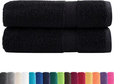 Image de vidaXL Serviettes de bain haut de gamme SOLUND, lot de 2, noir, 100 x 150 cm, 600 g/m²