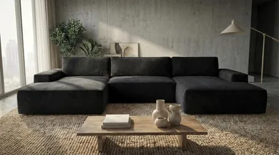 Produktbild von Ecksofa EINAR mit Schlaffunktion, Bonellfederkern und Bettkasten, Farbe: Schwarz