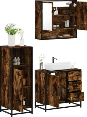 Image de Maison Exclusive - Ensemble de meubles de salle de bain 3 pièces en bois composite chêne fumé