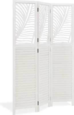 Image de Paravent paroi de séparation 3 pièces pliable paroi espagnole protection visuelle bois blanc