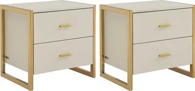 Produktbild von 2er-Set Nachttische mit 2 Schubladen - MDF - Beige & Goldfarben - OMBRELIA von Pascal Morabito