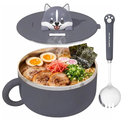 Ramen-Schüssel 1200 ml Edelstahl mit Deckel und Löffel