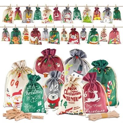 Produktbild von Adventskalender zum Befüllen 2025 Kinder 24 Stück Stoffbeutel DIY Weihnachtskalender Wiederverwendbar 2 Größen