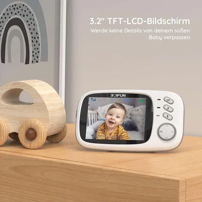Image de Babyphone avec caméra - Écran de 3,2 pouces - Vision nocturne - Sans fil - Audio et vidéo