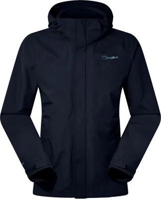 Wasserdichte Hillwalker Gemini 3in1-Jacke von Berghaus in dunkler Farbe mit Kapuze und langen Ärmeln.