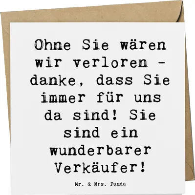 Produktbild von Mr. & Mrs. Panda Grußkarte Spruch Wunderbarer Verkäufer - Weiß - Geschenk, doppelkarte, Bedanken, Dankeschön, Glückwunschkarte, Anerkennung, Wertschätzung, Danke, sagen