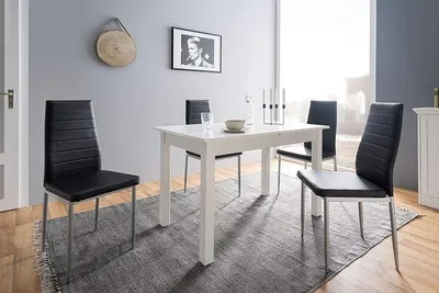 Imagen del producto de Mesa extensible Silecomplaza, color blanco mate, mesa de cocina moderna para 4 personas