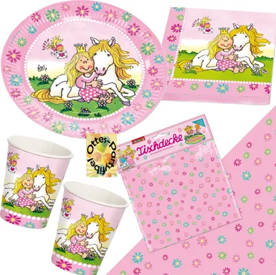 Produktbild von Prinzessin Miabella-Party-Set 53tlg. für 16 Pferdefreunde 16 Teller 16 Becher 20 Servietten 1 Tischdecke