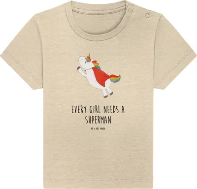 Produktbild von Mr. & Mrs. Panda Babyshirt Einhorn Super 24. - 36. Monat - Natural Raw - Geschenk, Held, Kinder Shirt,  T-Shirt, Organic Baby, Freundin, Unicorn, Superheld, Top
