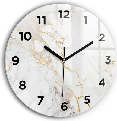 Produktbild von Wallfluent Große Wanduhr – Stilles Quarzuhrwerk - Uhr Dekoration Wohnzimmer Schlafzimmer Küche - Zifferblatt - schwarze Zeiger - 60 cm - Dekorativer Marmor