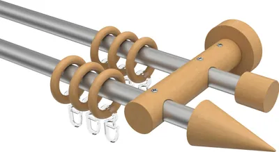 Produktbild von Interdeco Gardinenstange / Vorhangstange Silbergrau / Buche lackiert, Typ Adrian Holly (Kegel), 16 mm Ø 2-läufig, 280 cm