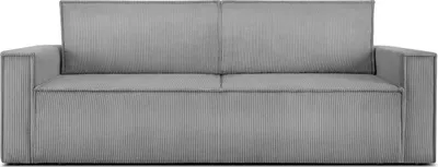 A front view of a light gray corduroy sofa.