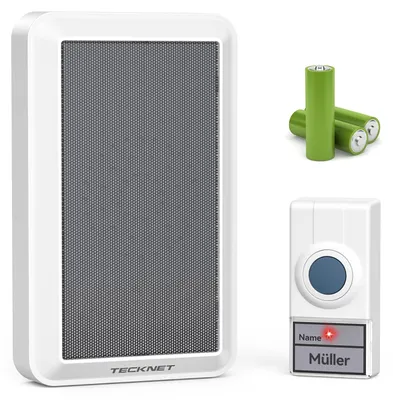 Immagine prodotto di TECKNET, set di campanelli wireless a batteria, con suono forte – bianco