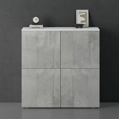 Image de doporro Buffet Commode 100cm Meuble de Rangement Blanc Mat et Béton Placard Salon Salle à Manger 4 Portes Schrank04