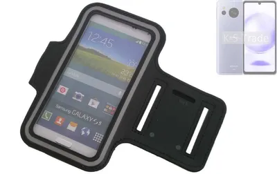 Produktbild von Kompatibel mit Sharp Aquos Sense8 Neopren Jogging Armband Sportarmband Oberarmband schwarz kompatibel mit Sharp Aquos Sense8 mit Reflektor Streifen.