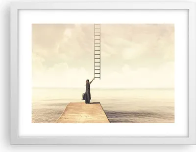 Produktbild von Gerahmtes Poster - Weißer Rahmen - Symbol Frau Leiter - 40x30 cm - Wand Bild - Wanddeko - Wandbilder - Kunstposter - Wandposter - Bilderrahmen - Bilder - Kunstdruck - Wandbild - P2WAA40x30-4339